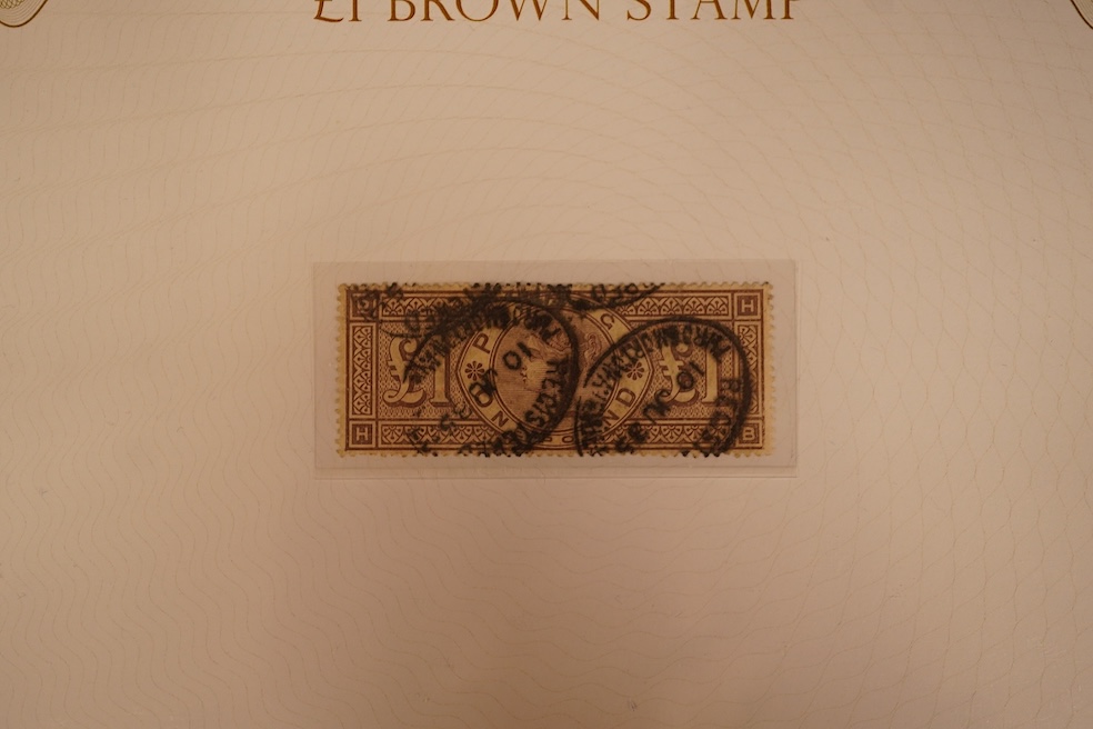 1884 Victorian £1 Brown stamp, used, in Westminster Collection case with certificate